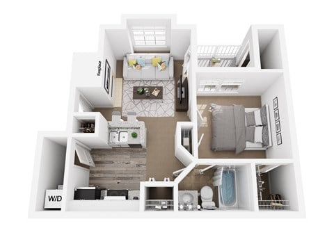 Floor plan for 1 bed, 1 bath, 610 sqft